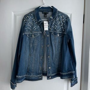 Inc denim jacket with pearl details